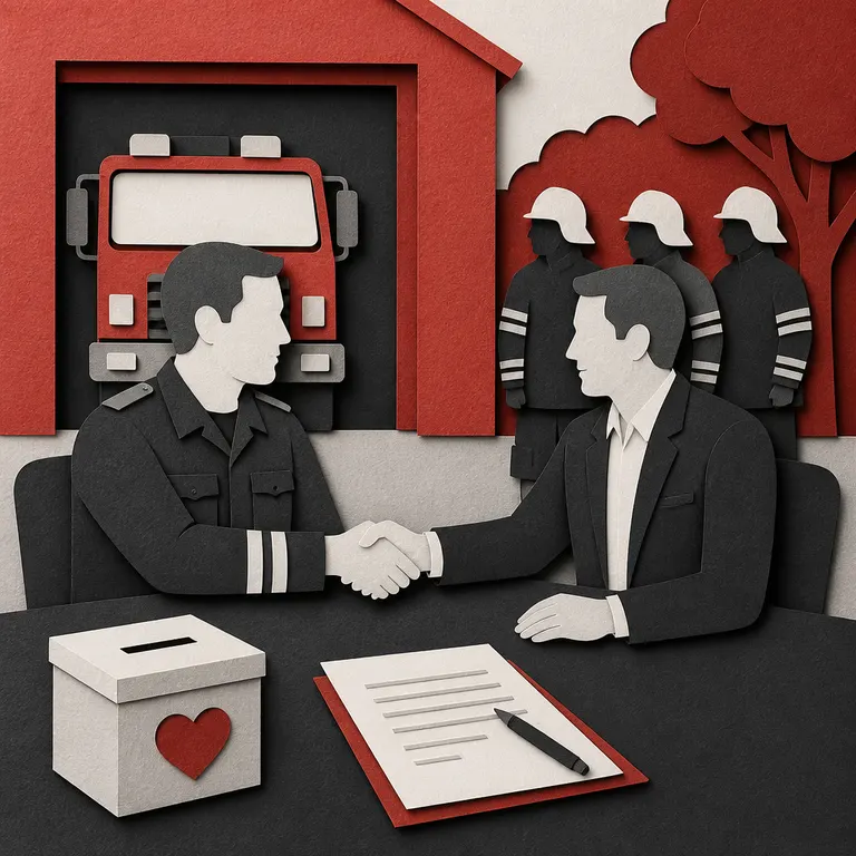 Vereinsvorstand und lokaler Unternehmer besprechen Spende und Sponsoring