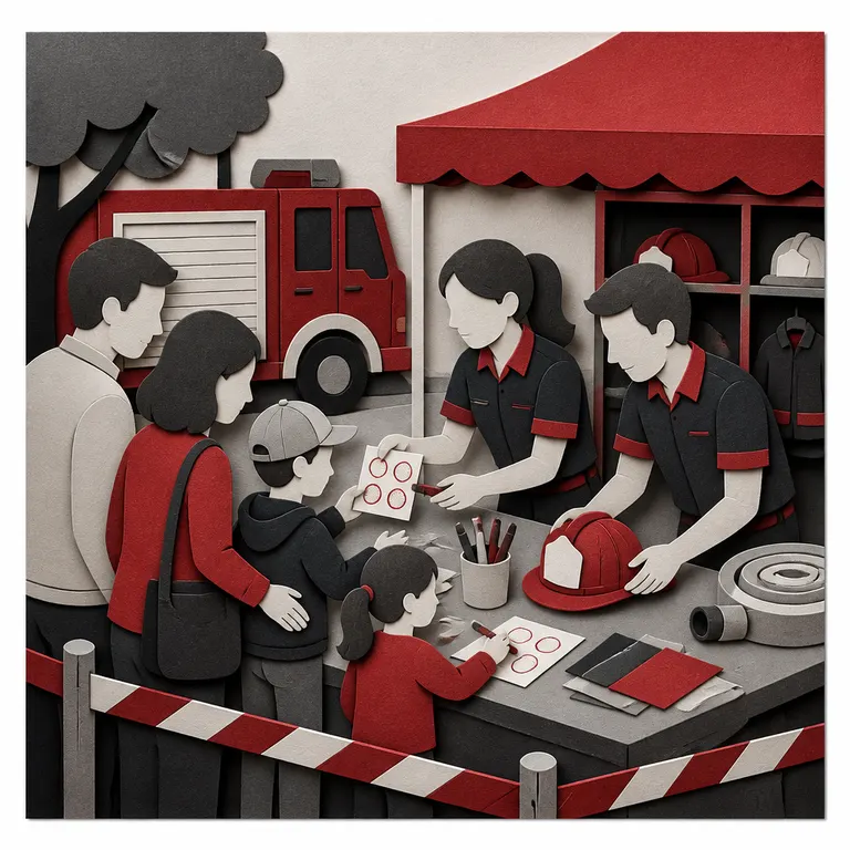 Betreute Mitmachstation für Kinder beim Tag der offenen Tür der Feuerwehr