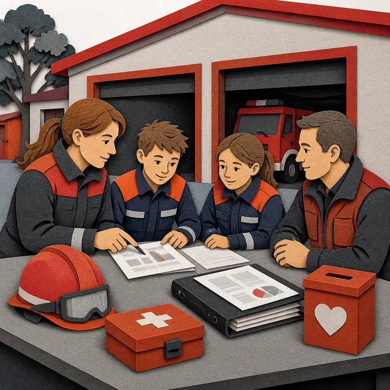 Papier-Silhouettenillustration zu Jugendfeuerwehr durch den Feuerwehrverein unterstützen