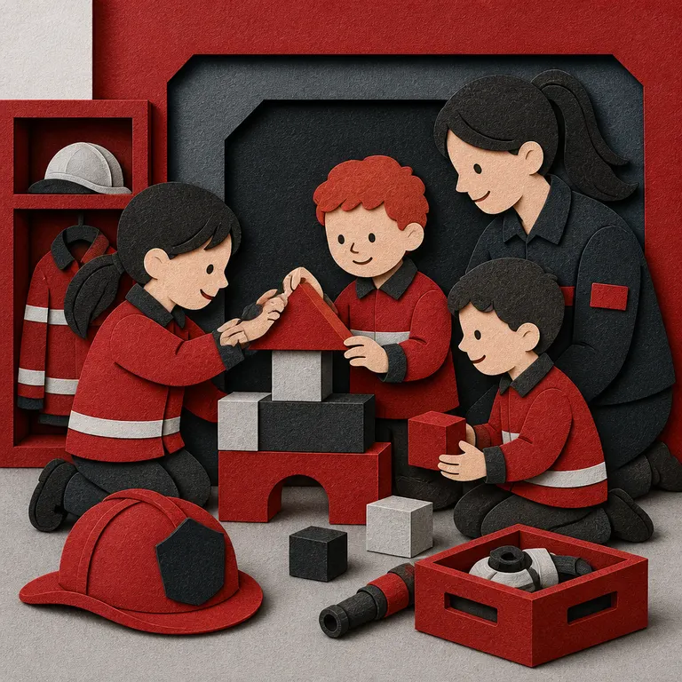 Kinder gestalten gemeinsam ein spielerisches Feuerwehrprojekt